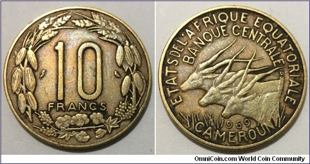 10 Francs (Equatorial African states // Aluminium-Nickel-Bronze)