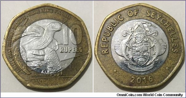 10 Rupees (Republic of Seychelles // Bimetallic: Nickel plated Steel centre / Brass plated Steel ring)