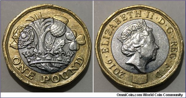 1 Pound Sterling (United Kingdom / Queen Elizabeth II // Bimetallic: Nickel plated Brass centre / Nickel Brass ring) 
