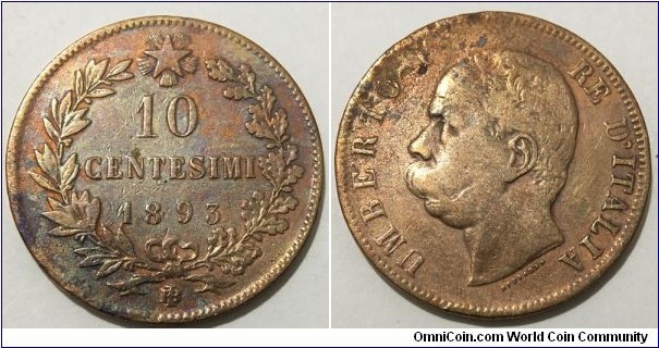 10 Centesimi (Kingdom of Italy / King Umberto I // Copper 10g)