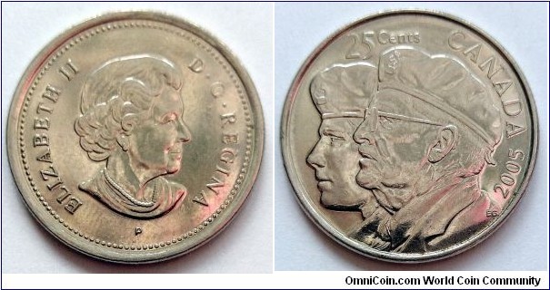 Canada 25 cents. 2005, Year of the Veteran.