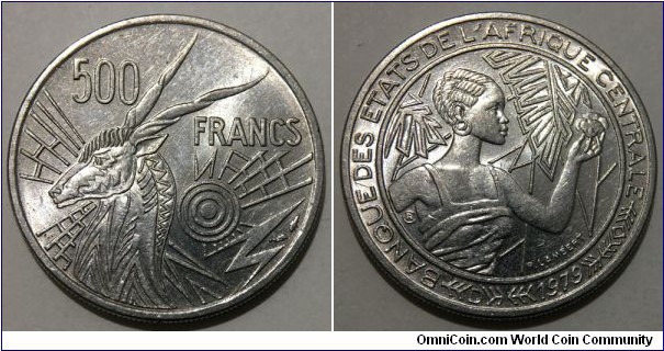 500 Francs (Central African States // Nickel 9g / Mintage: 500.000 pcs)