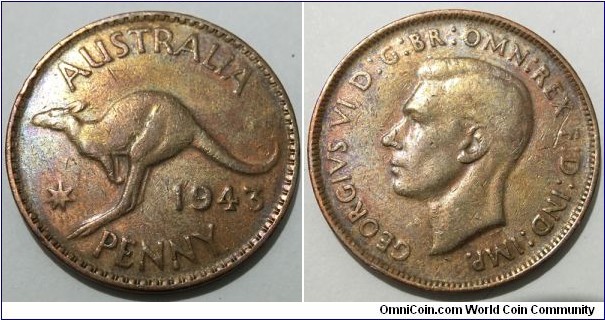 1 Penny (British Empire / Commonwealth of Australia / King George VI // Bronze 9.45g)