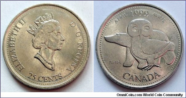Canada 25 cents. 1999, The history of Canada through the second millennium - April. 