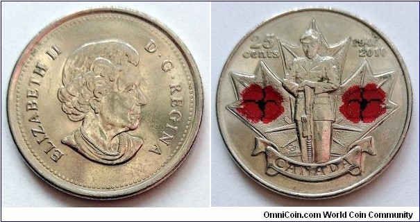 Canada 25 cents. 2010,
65th Anniversary of the End of World War II.

 