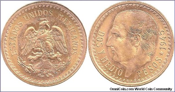 2 1/2 Pesos 1945 Mexico
