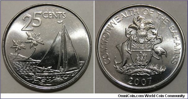 25 Cents (Commonwealth of The Bahamas / Queen Elizabeth II // Nickel plated Steel)