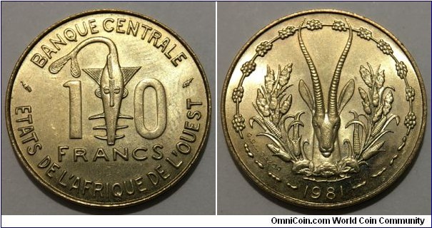 10 Francs (West African States // Aluminium-Nickel-Bronze)