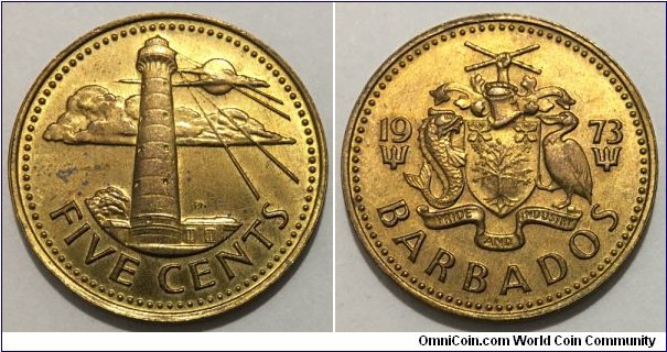 5 Cents (Commonwealth - Barbados State / Queen Elizabeth II // Brass) 