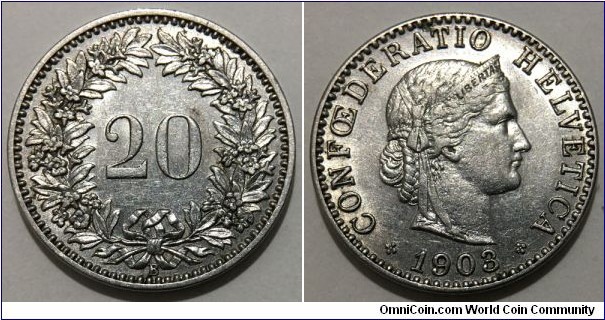 20 Rappen (Swiss Confederation // Nickel 4g / magnetic / Mintage: 1.000.000 pcs) 