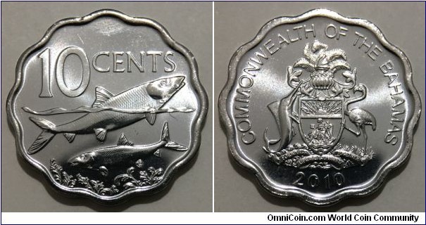 10 Cents (Commonwealth of the Bahamas / Queen Elizabeth II // Nickel plated Steel) 	