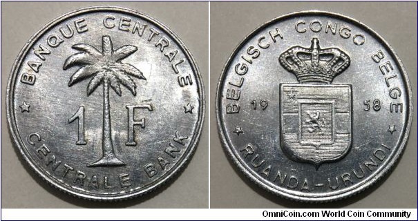 1 Franc (Belgian Congo and Ruanda-Urundi / Administrative union // Aluminium)