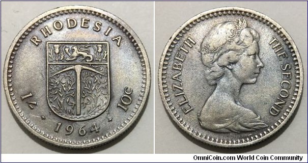 1 Shilling / 10 Cents (Southern Rhodesia - self governing British Crown Colony / Queen Elizabeth II // Copper-Nickel)