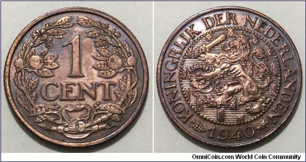 1 Cent (Kingdom of the Netherlands / Queen Wilhelmina // Bronze 2.5g)