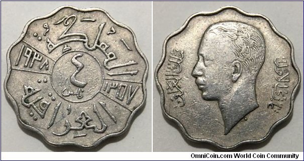 4 Fils (Hashemite Kingdom of Iraq / King Ghazi I // Nickel 4g / Mintage: 1.000.000 pcs