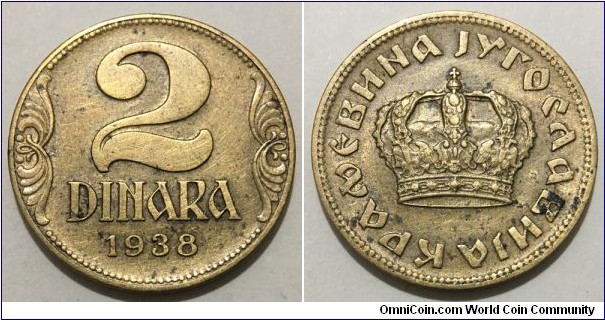 2 Dinara (Kingdom of Yugoslavia / King Peter II // Aluminium-Bronze)
