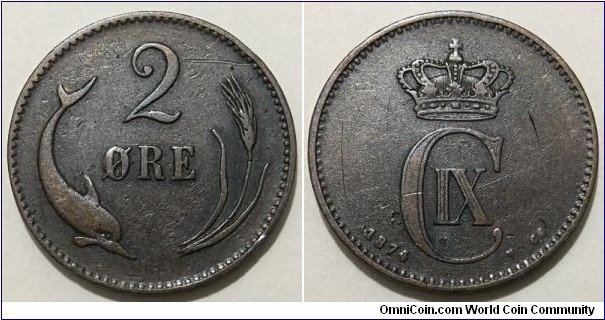 2 Ore (Kingdom of Denmark / King Christian IX // Bronze 4g)
