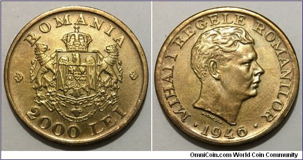 2000 Lei (Kingdom of Romania / King Michael I - 2nd reign - 1946 // Nickel Brass)