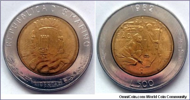 San Marino 500 lire.
1982, F.A.O.