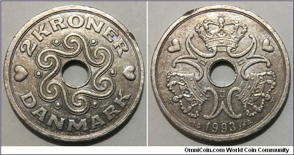 2 Kroner (Kingdom of Denmark / Queen Margrethe II // Copper-Nickel) 