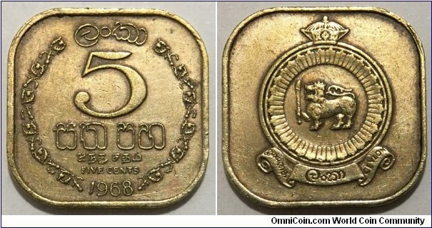 5 Cents (Ceylon - British Crown colony / Queen Elizabeth II // Nickel Brass) 
