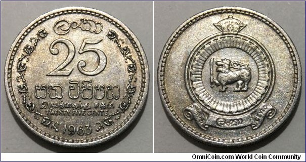 25 Cents (Ceylon - British Crown colony / Queen Elizabeth II // Copper-Nickel) 