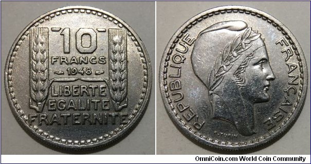 10 Francs (4th French Republic // Copper-Nickel)