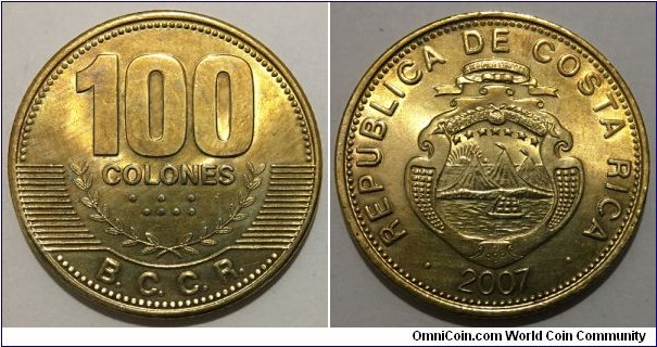 100 Colones (2nd Republic of Costa Rica / Issue of 2010 // Brass plated Steel) 