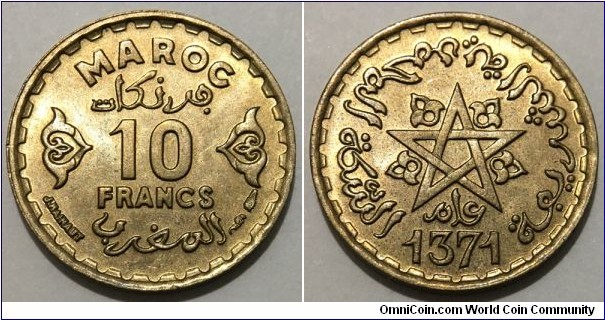 10 Francs (Protectorate of France / Sultan Mohammed V // Aluminium-Bronze)