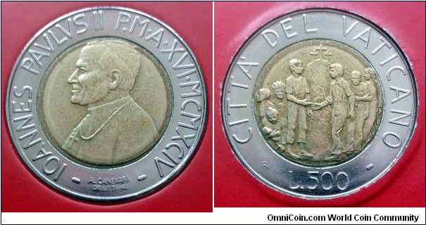 Vatican 500 lire.
1994, Pontif. Ioannes Paulus II.