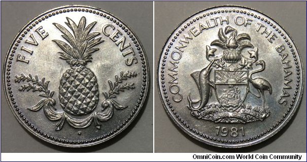 5 Cents (Commonwealth of the Bahamas / Queen Elizabeth II // Copper-Nickel 75/25) 