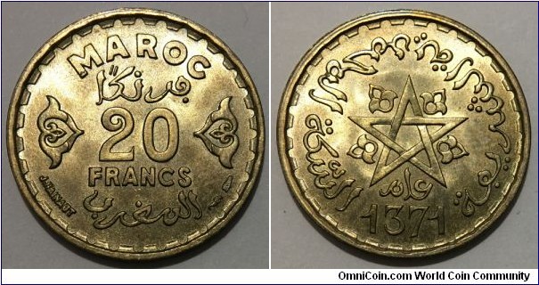 20 Francs (Protectorate of France / Sultan Mohammed V // Aluminium-Bronze) 