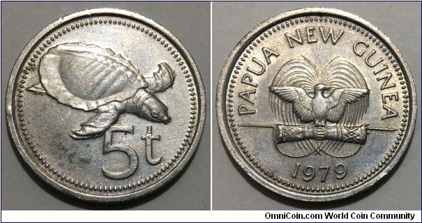 5 Toea (Commonwealth - Independent State of Papua New Guinea / Queen Elizabeth II // Copper-nickel 75-25) 