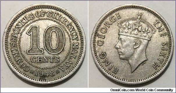 10 Cents (Malaya - Board of Commissioners of Currency / King George VI // Copper-Nickel) 