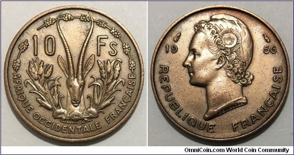 10 Francs (French Occidental Africa - French Union // Aluminium-Bronze) 
