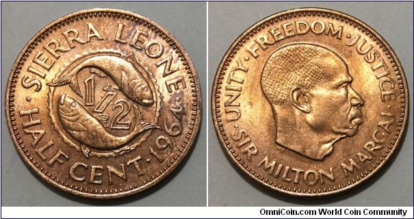 1/2 Cent (Dominion of Sierra Leone / Queen Elizabeth II // Bronze 2.85g)