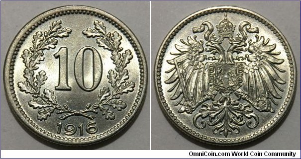 10 Heller (Austro-Hungarian Empire / Archduchy of Austria / Emperor Franz Joseph I // Nickel Brass) 