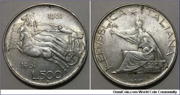 500 Lire (Italian Republic / Italian Unification Centennial // SILVER 0.835 / 11g / ⌀29.3mm) 