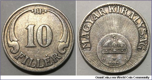 10 Filler (Kingdom of Hungary / Regent Nicolas Horthy // Copper-Nickel)