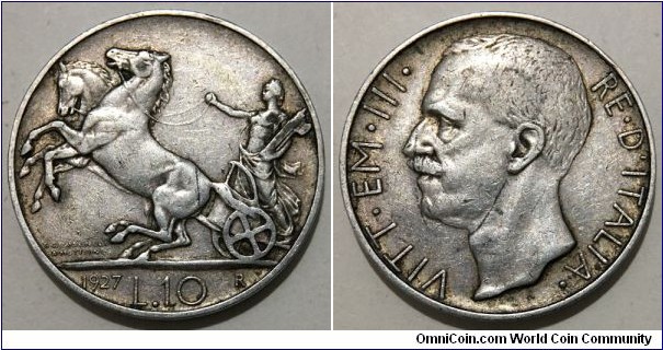 10 Lire (Kingdom of Italy / King Vittorio Emanuele III // SILVER 0.835 / 10g / ⌀27mm) 