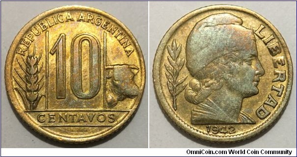 10 Centavos (Argentine Republic // Aluminium-Bronze) 