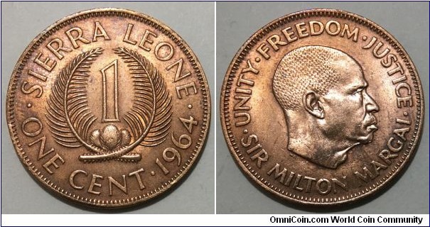 1 Cent (Dominion of Sierra Leone / Queen Elizabeth II // Bronze 5.7g) 