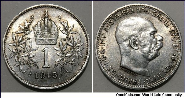 1 Corona (Austro-Hungarian Empire / Archduchy of Austria / Emperor Franz Joseph I // SILVER 0.835 / 5g / ⌀23mm)