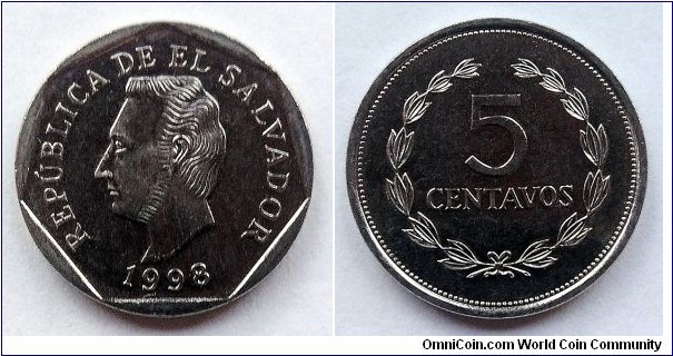 El Salvador 5 centavos. 1998 (II)