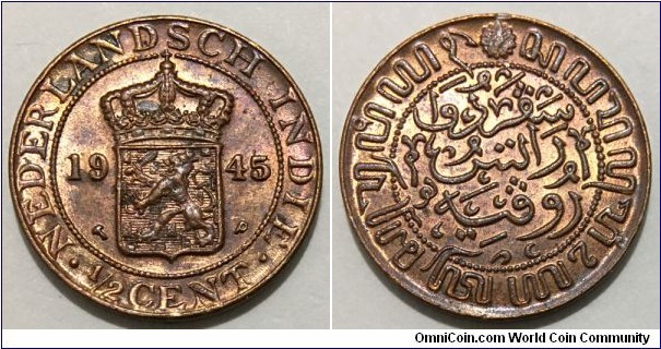 1/2 Cent (Dutch East Indies / Queen Wilhelmina // Brass 2.3g) 