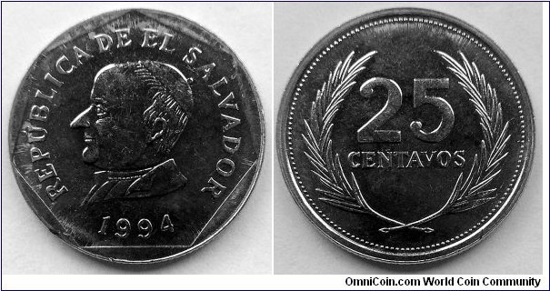 El Salvador 25 centavos. 1994 (II)
