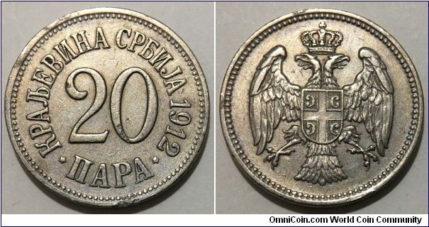 20 Para (Kingdom of Serbia / King Peter I // Copper-Nickel)