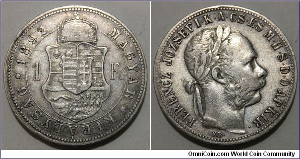 1 Forint (Austro-Hungarian Empire / Lands of the Crown of Saint Stephen / King Franz Joseph I // SILVER 0.900 / 12.35g / ⌀29mm)
