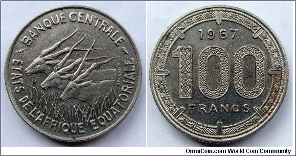 Equatorial African States 100 francs. 1967, Nickel.