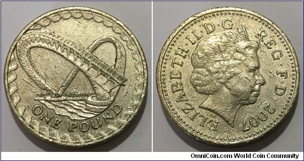 1 Pound Sterling (United Kingdom / Queen Elizabeth II / Regional Bridge series - Gateshead Millennium Bridge // Nickel Brass)